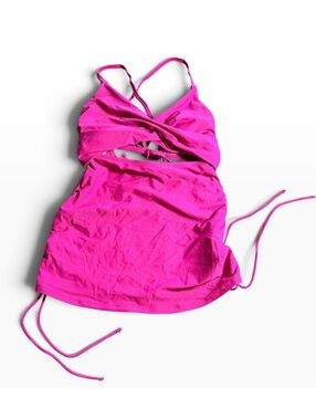 CUPSHE fuschia cut out middle adjustable draw string sides tankini top size S